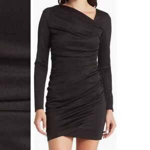 Area Stars Asymmetric Long Sleeve Crepe Bodycon Mini Dress Black Women Small NWT